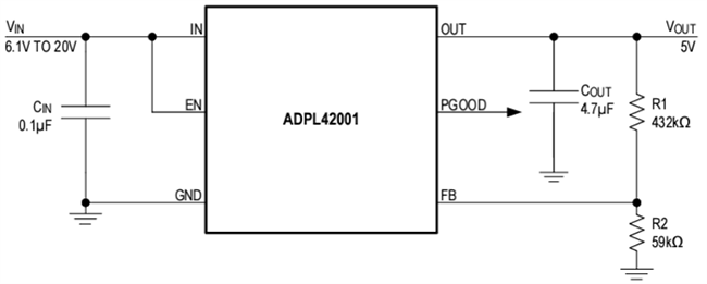 Application Circuit Diagram - Analog Devices Inc. ADPL42001 High-Voltage Linear Regulators